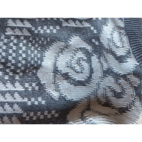 Vintage Beldoch Popper Sweater Womens Medium Gray White Rose Print Long Sleeve - Picture 7 of 9